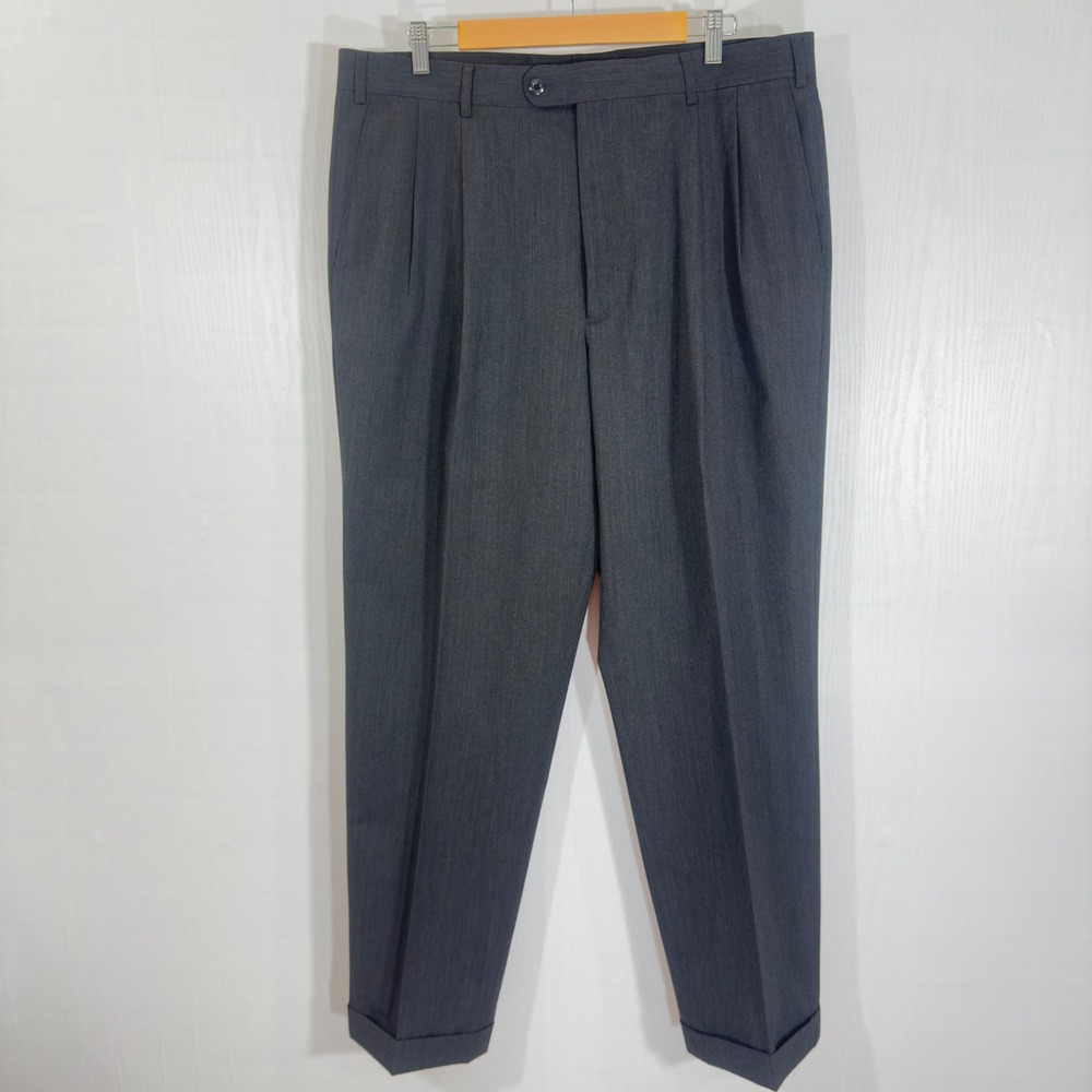 Millinea Mens Size 38 Gray Wool Blend Dress Pants Pleated Cuffed‎ Career